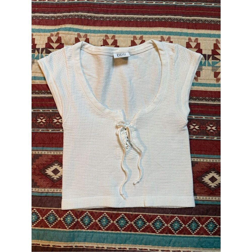 BDG White Lace-Up Ribbed Crop Top medium